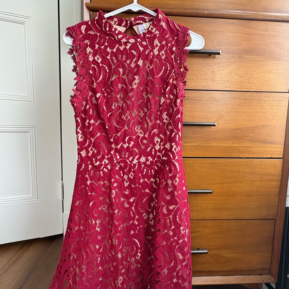 Francesca's Collections Red Lace Mini Dress